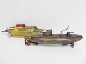 lot 106 image: 2 Old Vintage Tin Toy Submarines
