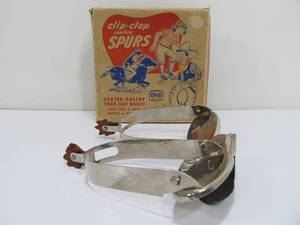 lot 188 image: Vintage 1940s-50s Charles Rodge Company CLIP-CLOP Western Cowboy Spurs wBox