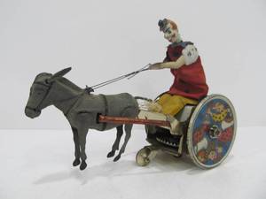 lot 81 image: Fantastic Antique LEHMANN The Balky Mule Tin Windup Toy