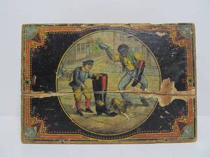 lot 84 image: Antique 1880s MASONS Boot Black Wooden Advertising Crate