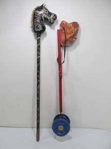 lot 128 image: 2 Vintage 1950s Era Ride-On Horse Toys