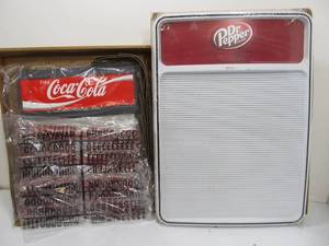 lot 134 image: NOS Unopened Coca Cola & Dr. Pepper Soda Sign MenuPrice Boards