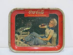 lot 140 image: Original Vintage 1940 COCA COLA Metal Soda Tray