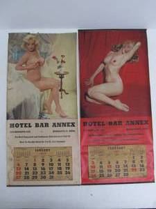 lot 231 image: 2 Original Vintage 1950s MARYLIN MONROE Nude Advertising Calendars - Hotel Bar Annex Minneapolis