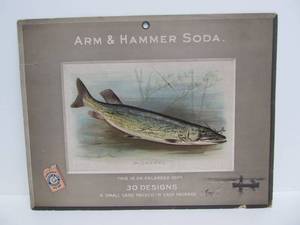 lot 157 image: Early 1900s ARM & HAMMER Baking Soda Church & Co Fish Series PICKEREL Trading Cards Store Display Sign