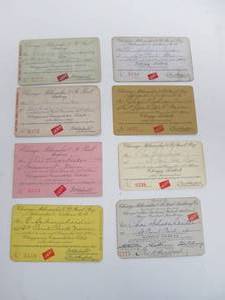 lot 159 image: Lot of 8 Antique 19th Century Chicago, Milwaukee & St. Paul Railway Passes 1888-95