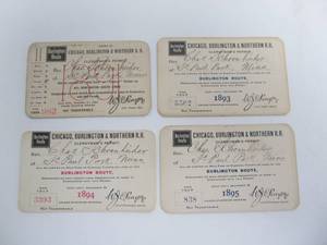 lot 160 image: Lot of 4 Antique 19th Century Chicago, Burlington & Northern Railroad