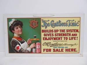 lot 166 image: Beautiful Orig Antique Centlivre Brewing Company Tonic Sign wNurse