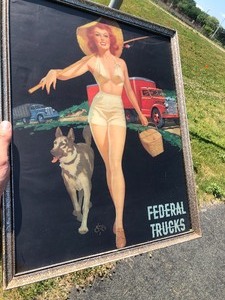 lot 34 image: Original 1930s-40s FEDERAL Semi Trucks Advertising Pinup Girl Print