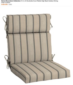 lot 20 image: HOME DECORATORS COLLECTION 21.5 x 44 SUNBRELLA COVE PEBBLE HIGH BLACK OUTDOOR DINING CHAIR CUSHIONS