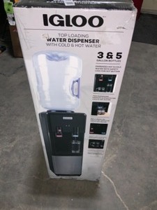 lot 77 image: IGLOO HOT AND COLD TOP LOADING WATER DISPENSER IN BLACK. SEE PICTURES