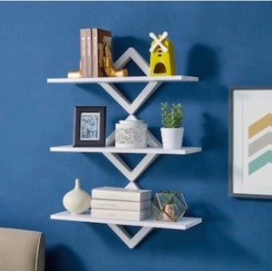 lot 18 image: DANYA B 3-SHELF 27.5 IN. X 10 IN. WHITE DIAMONDS WALL MOUNT DECORATIVE SHELVING UNIT. SEE PICTURES