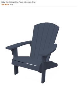 lot 38 image: KETER TROY MIDNIGHT BLUE PLASTIC ADIRONDACK CHAIR. SEE PICTURES