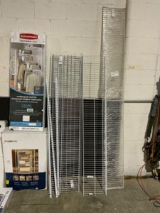 lot 56 image: PALLET OF ASSORTED WIRE SHELVING AND ORGANIZERS. VARIOUS BRANDS AND CONDITIONS. SEE PICTURES