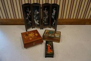 lot 244 image: screen, wooden boxes w music