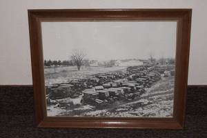 lot 43 image: Framed Black and White Junkyard Photograph
