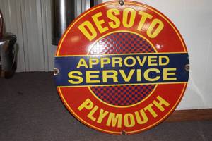 lot 40 image: Desoto Plymouth Service Metal Sign - Believed Reproduction