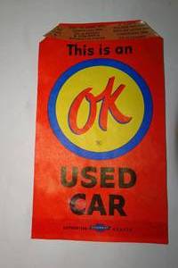 lot 126 image: Vintage Unused OK Used Car Window Tag