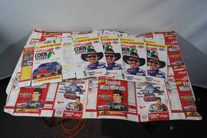 lot 151 image: Corn Flakes NASCAR Boxes and Uncut Mini Wheats Sheet - Petty, Gordon