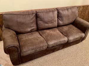 lot 53 image: Brown Upholstered Sofa