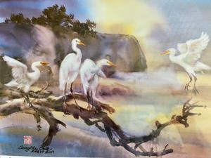 lot 159 image: Great Egrets Watercolor Print by Cheng-Khee Chee