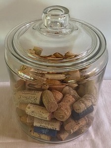 lot 36 image: Vintage BiscuitCookie Jar filled with Wine Corks