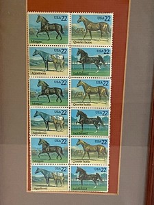 lot 38 image: Framed Equestrian Themed Postal Stamps