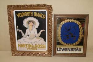 lot 44 image: 2 Framed Alcohol Mirrors - Matini & Rossi, Lowenbrau