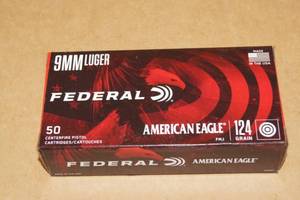 lot 34 image: 50 Federal American Eagle 9mm Luger 124 Gr FMJ Ammo