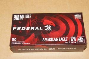 lot 35 image: 50 Federal American Eagle 9mm Luger 124 Gr FMJ Ammo