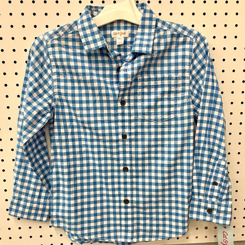 lot 58 image: Lot Of 6 Cat & Jack Boys Blue White Button Front Shirts Size S & M