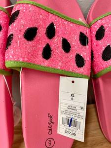 lot 34 image: Girls Watermelon Pool Slide Glitter Sandals Slip On Size Youth 6 XL