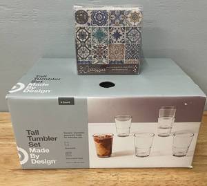 lot 78 image: Lot of Tumbler Drinking Glasses and Tile Coasters