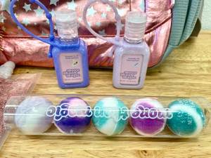lot 144 image: Full Sized School Backpack, Hand Sanitizer & Bath Bombs Lot