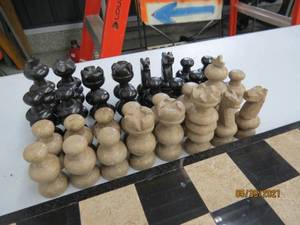 lot 205 image: Handcarved Onyx stone Chess Set