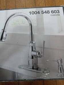Kagan Single-Handle Pull-Down Sprayer Kitchen Faucet with Soap Dispenser in Chrome by Glacier Bay- see pictures