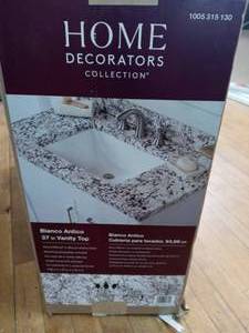 37 in. Stone Effect Vanity Top in Bianco Antico with White Sink by Home Decorators Collection- open box not used