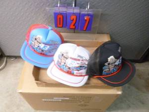 lot 27 image: Flat of 3 vintage Nascar Richard Petty hats. As shown.
