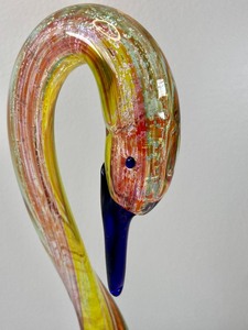 lot 3A image: Pair of Signed Zane Murano Glass Swans- Silver Flecks- Made in Italy