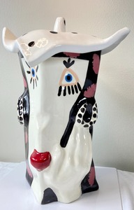 lot 5 image: Fun Signed Glazed Ceramic Covered Vase