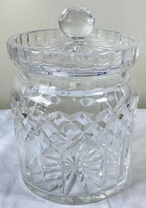 lot 6 image: 3 Pieces of Beautiful Glassware- Art Glass, Cut Glass Covered Jar & Cut Glass Platter