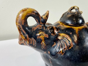 lot 10 image: Antique Glazed Pottery Elephant Teapot