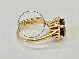 lot 17 image: 14k Yellow Gold & Composite Ruby Ring- Size 5.5