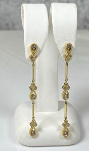 lot 21 image: Gorgeous 14k Yellow Gold & Diamond Drop Earrings