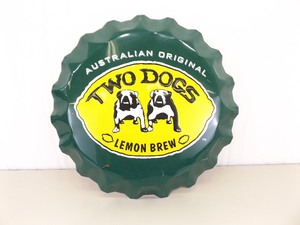 lot 6 image: Large Metal Litho Two Dogs Lemon Brew Advertising Bottle Cap Sign 