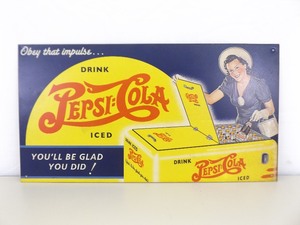 lot 12 image: Reproduction Vintage Pepsi Cola Soda Pop Metal Litho Advertising Sign 