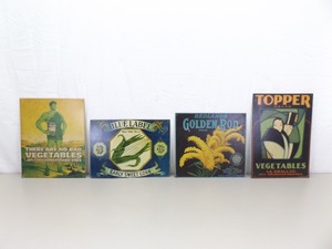 lot 17 image: Lot of 4 Metal Litho Reproduction Produce Advertising Signs