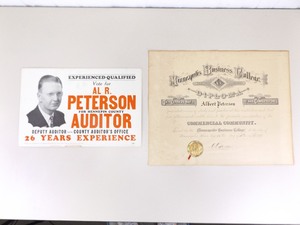 lot 37 image: Antique 1926 Al R. Peterson Campaign Poster and Diploma