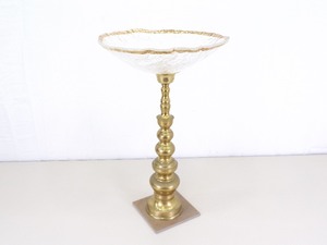 lot 42 image: Brass Birdbath Stand With Glass Bowl