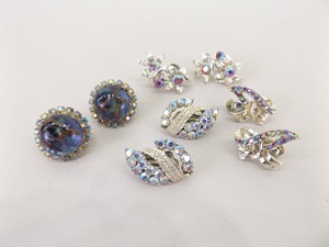 lot 67 image: Lot of 4 Vintage CORO Aurora Borealis, Rhinestone, etc. Clip on Earrings